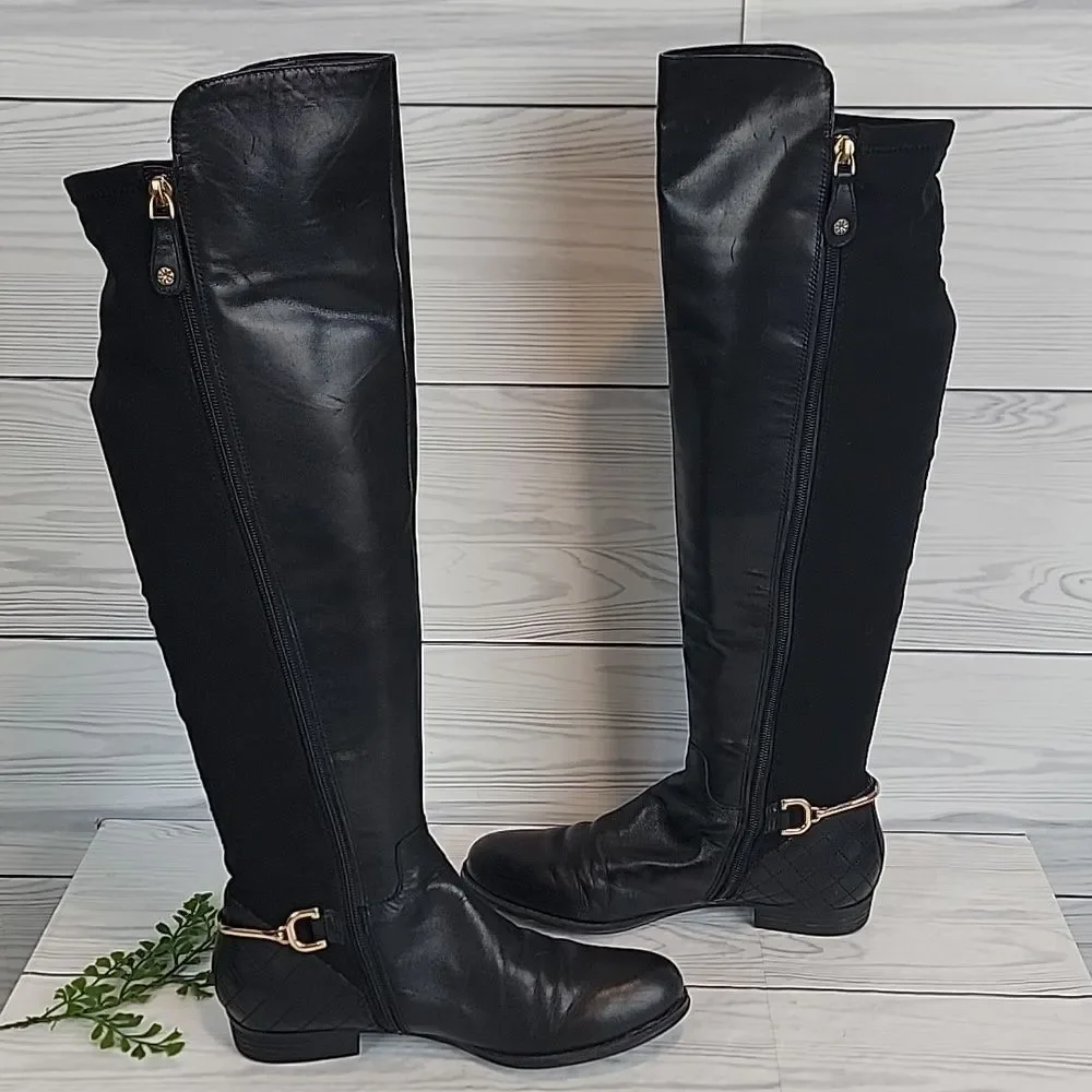 Isacc Mitzrah Imtory Black Knee-High Leather Boots Womens Size 7